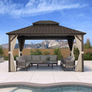 PURPLE LEAF Hardtop Gazebo Featuring Galvanized Steel Double Roof and Bronze Aluminum Frame with Curtains and Netting for Patio and Poolside