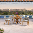 PURPLE LEAF Round Outdoor Dining Set Patio Aluminum Dining Set Round Table and Wicker Chairs with Sunbrella Cushions for Kitchen Deck