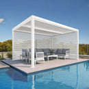 PURPLE LEAF Athena Louvered Pergola White Outdoor Aluminum Pergola with Roller Blind Adjustable Gazebo for Patio Deck Garden