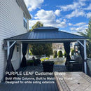 PURPLE LEAF Modern Gazebo Grey Hardtop Galvanized Steel Double Roof White Aluminum Poles with Curtains and Netting with Lights-clear