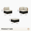 PURPLE LEAF Griffin U-shaped Patio Conversation Set Black with Cushion Pillows Ottoman and Premium Leather for Gathering Entertaining