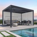 PURPLE LEAF Athena Louvered Pergola Grey Outdoor Aluminum Pergola with Roller Blind Adjustable Gazebo for Patio Deck Garden