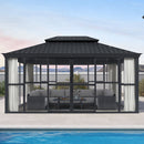 PURPLE LEAF Luxury Sunroom Solarium 360° Transparent Outdoor Living Room with Elegant Curtains Outdoor Gazebo with 4-Side Sliding Doors and Windows for Entertaining