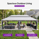 PURPLE LEAF Patio Gazebo for Pool Light Grey Hardtop Galvanized Steel Roof with Reinforcement Support Rod