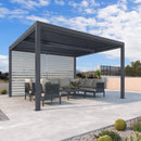 PURPLE LEAF Athena Louvered Pergola Grey Outdoor Aluminum Pergola with Roller Blind Adjustable Gazebo for Patio Deck Garden