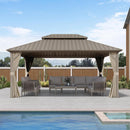 PURPLE LEAF Deck Gazebo Champagne Hardtop Metal Frame Double Roof with Curtains and Netting