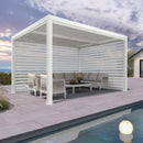 PURPLE LEAF Athena Louvered Pergola White Outdoor Aluminum Pergola with Roller Blind Adjustable Gazebo for Patio Deck Garden
