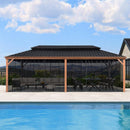 PURPLE LEAF Hardtop Gazebo for Patio Wood Grain Aluminum Frame Awning with Netting
