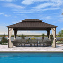 PURPLE LEAF Hardtop Gazebo Featuring Galvanized Steel Double Roof and Bronze Aluminum Frame with Curtains and Netting for Patio and Poolside