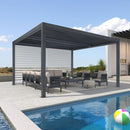 PURPLE LEAF Athena Louvered Pergola Grey Outdoor Aluminum Pergola with Roller Blind Adjustable Gazebo for Patio Deck Garden