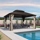 PURPLE LEAF Hardtop Gazebo Featuring Galvanized Steel Double Roof and Bronze Aluminum Frame with Curtains and Netting for Patio and Poolside