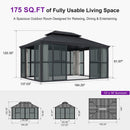 PURPLE LEAF Luxury Sunroom Solarium 360° Transparent Outdoor Living Room with Elegant Curtains Outdoor Gazebo with 4-Side Sliding Doors and Windows for Entertaining