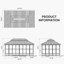 PURPLE LEAF Sunroom Hardtop Gazebo with Wood Grain Columns Black Frame Double Roof Galvanized Steel Solarium All-Weather Screen House