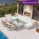 PURPLE LEAF Griffin Classical Patio Conversation Set White with Cushion Pillows Ottoman and Premium Leather for Backyard Outdoor Living