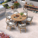 PURPLE LEAF Round Outdoor Dining Set Patio Aluminum Dining Set Round Table and Wicker Chairs with Sunbrella Cushions for Kitchen Deck