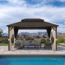 PURPLE LEAF Hardtop Gazebo Featuring Galvanized Steel Double Roof and Bronze Aluminum Frame with Curtains and Netting for Patio and Poolside