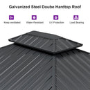 PURPLE LEAF Modern Gazebo Grey Hardtop Galvanized Steel Double Roof White Aluminum Poles with Curtains and Netting with Lights-milky
