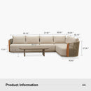 PURPLE LEAF Hailar L-Shaped Patio Conversation Set with Genuine Teak Cushions and Pillows Olefin Rope Backres Outdoor Couch Sets for Backyard Porch