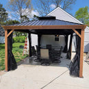PURPLE LEAF Hardtop Gazebo for Patio Wood Grain Aluminum Frame Awning with Netting