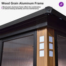 PURPLE LEAF Sunroom Hardtop Gazebo with Wood Grain Columns Black Frame Double Roof Galvanized Steel Solarium All-Weather Screen House