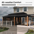 PURPLE LEAF Sunroom Hardtop Gazebo with Wood Grain Columns Black Frame Double Roof Galvanized Steel Solarium All-Weather Screen House with String Lights