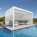 PURPLE LEAF Athena Louvered Pergola White Outdoor Aluminum Pergola with Roller Blind Adjustable Gazebo for Patio Deck Garden