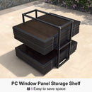 PURPLE LEAF Sunroom Hardtop Gazebo with Wood Grain Columns Black Frame Double Roof Galvanized Steel Solarium All-Weather Screen House