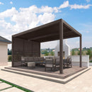 PURPLE LEAF Athena Louvered Pergola Bronze Outdoor Aluminum Pergola with Shutter Wall Adjustable Gazebo Rainproof for Patio Deck Garden