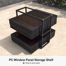 PURPLE LEAF Sunroom Hardtop Gazebo with Wood Grain Columns Black Frame Double Roof Galvanized Steel Solarium All-Weather Screen House