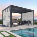 PURPLE LEAF Athena Louvered Pergola Grey Outdoor Aluminum Pergola with Roller Blind Adjustable Gazebo for Patio Deck Garden