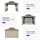 PURPLE LEAF Deck Gazebo Champagne Hardtop Metal Frame Double Roof with Curtains and Netting