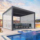 PURPLE LEAF Athena Louvered Pergola Grey Outdoor Aluminum Pergola with Roller Blind Adjustable Gazebo for Patio Deck Garden