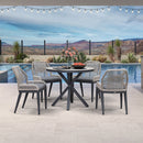PURPLE LEAF Round Outdoor Dining Set Patio Aluminum Dining Set Round Table and Wicker Chairs with Sunbrella Cushions for Kitchen Deck