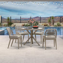 PURPLE LEAF Round Outdoor Dining Set Patio Aluminum Dining Set Round Table and Wicker Chairs with Sunbrella Cushions for Kitchen Deck