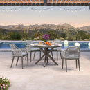 PURPLE LEAF Round Outdoor Dining Set Patio Aluminum Dining Set Round Table and Wicker Chairs with Sunbrella Cushions for Kitchen Deck
