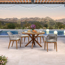PURPLE LEAF Round Outdoor Dining Set Patio Aluminum Dining Set Round Table and Wicker Chairs with Sunbrella Cushions for Kitchen Deck