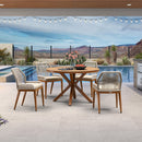 PURPLE LEAF Round Outdoor Dining Set Patio Aluminum Dining Set Round Table and Wicker Chairs with Sunbrella Cushions for Kitchen Deck