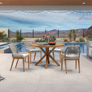 PURPLE LEAF Round Outdoor Dining Set Patio Aluminum Dining Set Round Table and Wicker Chairs with Sunbrella Cushions for Kitchen Deck
