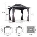 PURPLE LEAF Grey Hardtop Gazebo with Heavy Duty Galvanized Steel Double Roof with String Lights-clear