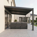 PURPLE LEAF Caesar Wall Mounted Louvered Pergola, All-Aluminum Patio Cover with Adjustable Roof, Hidden Gutter Drainage, Lean-to Pergola for Deck, Backyard, Porch, Dark Gray