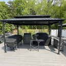 PURPLE LEAF Hardtop Grill Gazebo for Patio Grey Permanent Metal Roof Outside Sun Shade Outdoor BBQ Canopy