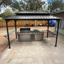 PURPLE LEAF Hardtop Grill Gazebo for Patio Bronze Permanent Metal Roof Outside Sun Shade Outdoor BBQ Canopy with String Lights