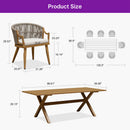 PURPLE LEAF Outdoor Dining Set All Weather Wicker Patio Dining Set with Rectangular Aluminum Table and Modern Armrest Dining Chairs for Garden Deck Backyard Kitchen