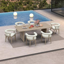 PURPLE LEAF Provence Patio Dining Set Luxury Modern Conversation Set Aluminum Large Rectangle Dining Table and Chairs with Olefin Cushion Outdoor Furniture Set for Garden Porch Deck Backyard