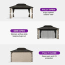 PURPLE LEAF Hardtop Gazebo Featuring Galvanized Steel Double Roof and Bronze Aluminum Frame with Curtains and Netting for Poolside with Lights-clear