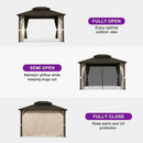 PURPLE LEAF Hardtop Gazebo Featuring Galvanized Steel Double Roof and Bronze Aluminum Frame with Curtains and Netting for Patio and Poolside