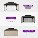 PURPLE LEAF Hardtop Gazebo Featuring Galvanized Steel Double Roof and Bronze Aluminum Frame with Curtains and Netting for Backyard with Lights-milky