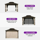 PURPLE LEAF Hardtop Gazebo Featuring Galvanized Steel Double Roof and Bronze Aluminum Frame with Curtains and Netting for Patio and Poolside