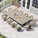 PURPLE LEAF Modern Outdoor Dining Table with 6/8/10 Seats, All-Weather Aluminum Table and Rattan Chairs with Cushions, Champagne