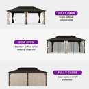 PURPLE LEAF Hardtop Gazebo Featuring Galvanized Steel Double Roof and Bronze Aluminum Frame with Curtains and Netting for Poolside with Lights-clear
